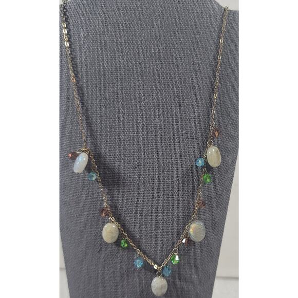 Blue Green Multi Bead 8.5" Necklace Anchor Chain Delicate Lobster Clasp - Picture 1 of 4